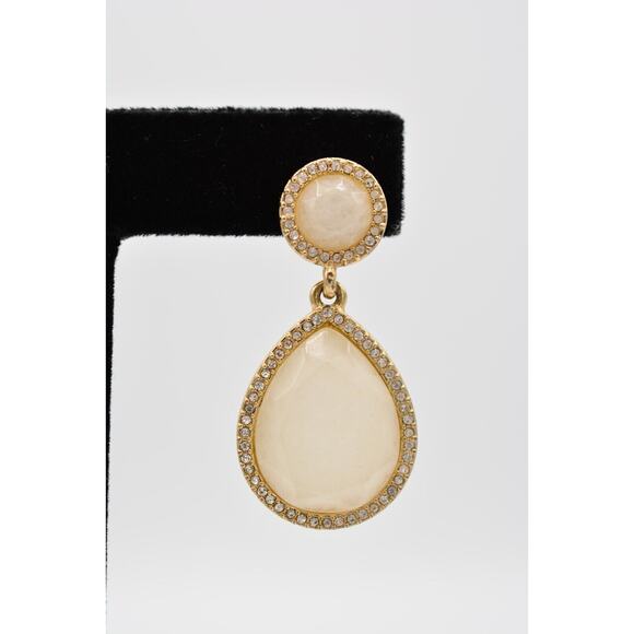 Banana Republic Dangle Earrings Dangle White Crystal Faceted Gold Chunky BinAK - Picture 7 of 12